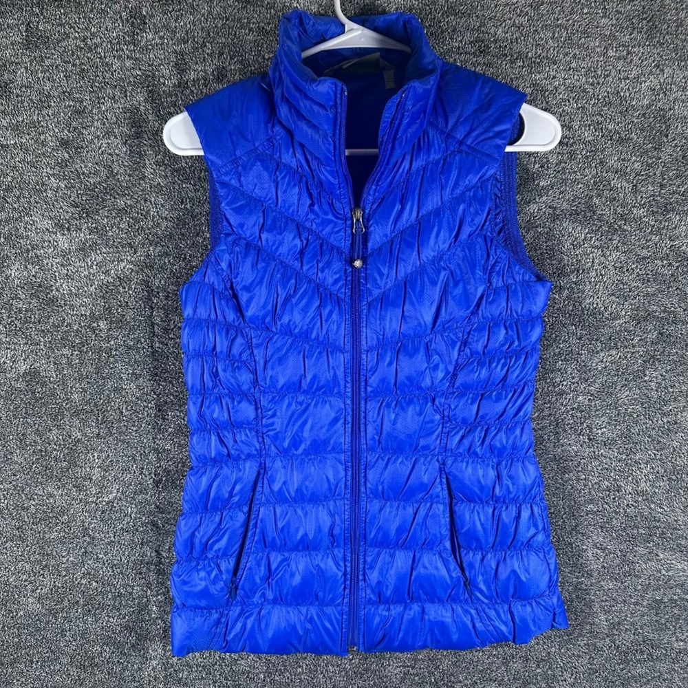Athleta Goose Down Quilted Puffer Vest Womens XS Blue Packable Goose Down EUC